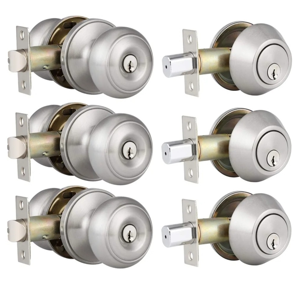 Premium Silver Door Knob and Deadbolt Set